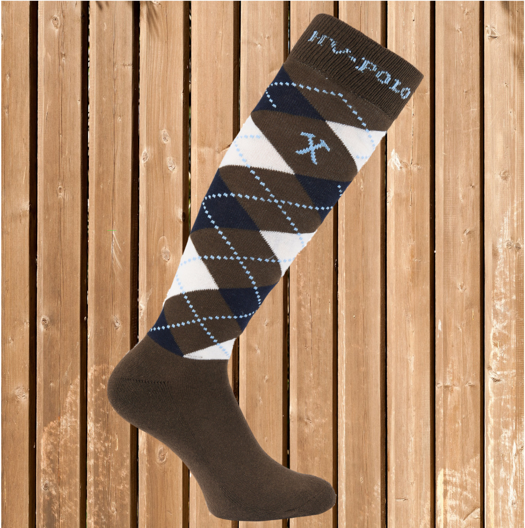 HV Polo Socken Argyle, Karo Design, Reitsocken, teak-navy